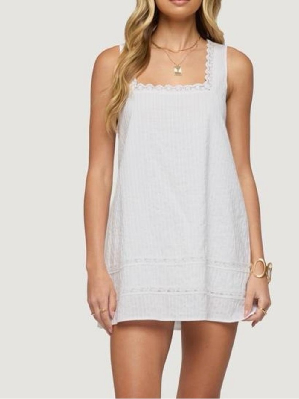 NWT Edikted - White Lace-Trim Square Neck Mini Dress
Doen inspired